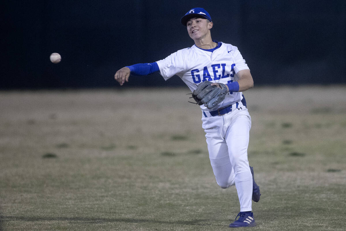 Bishop Gorman’s Colton Boardman throws in field during a high school baseball championsh ...