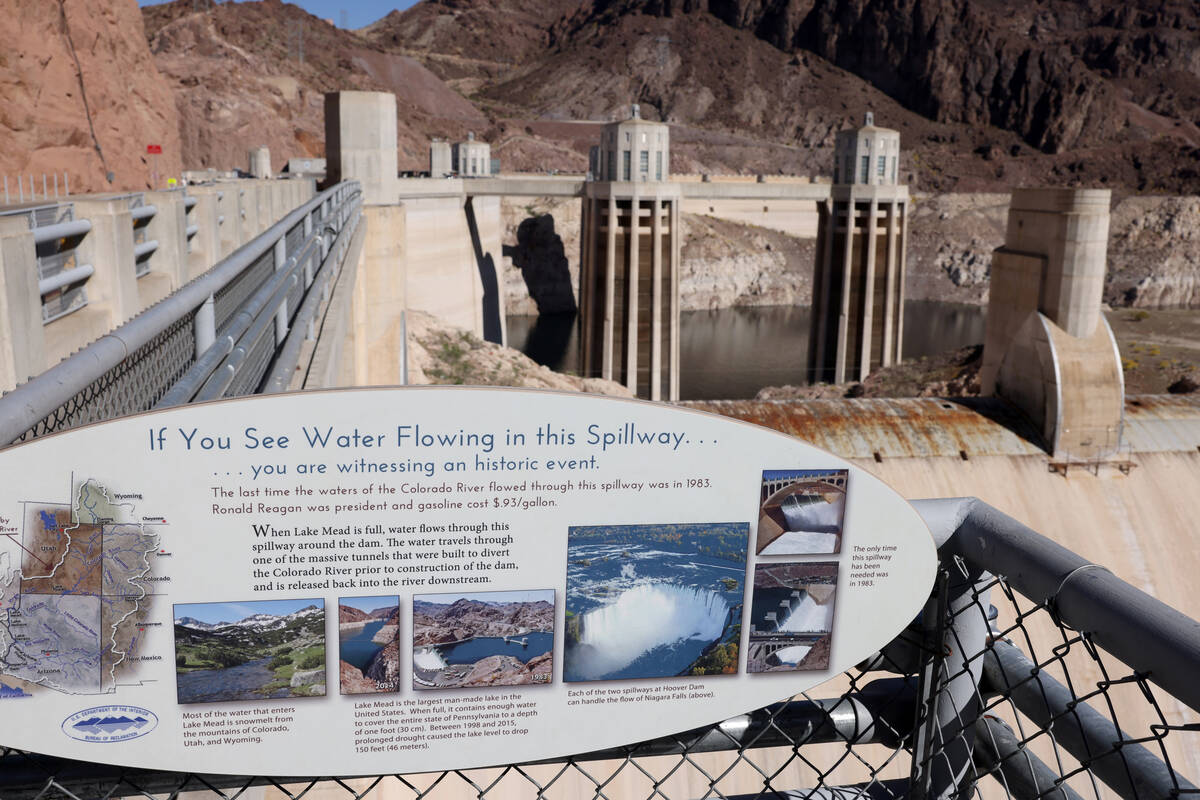 The Arizona spillway at Hoover Dam outside Boulder City on Tuesday, April 11, 2023. The U.S. go ...