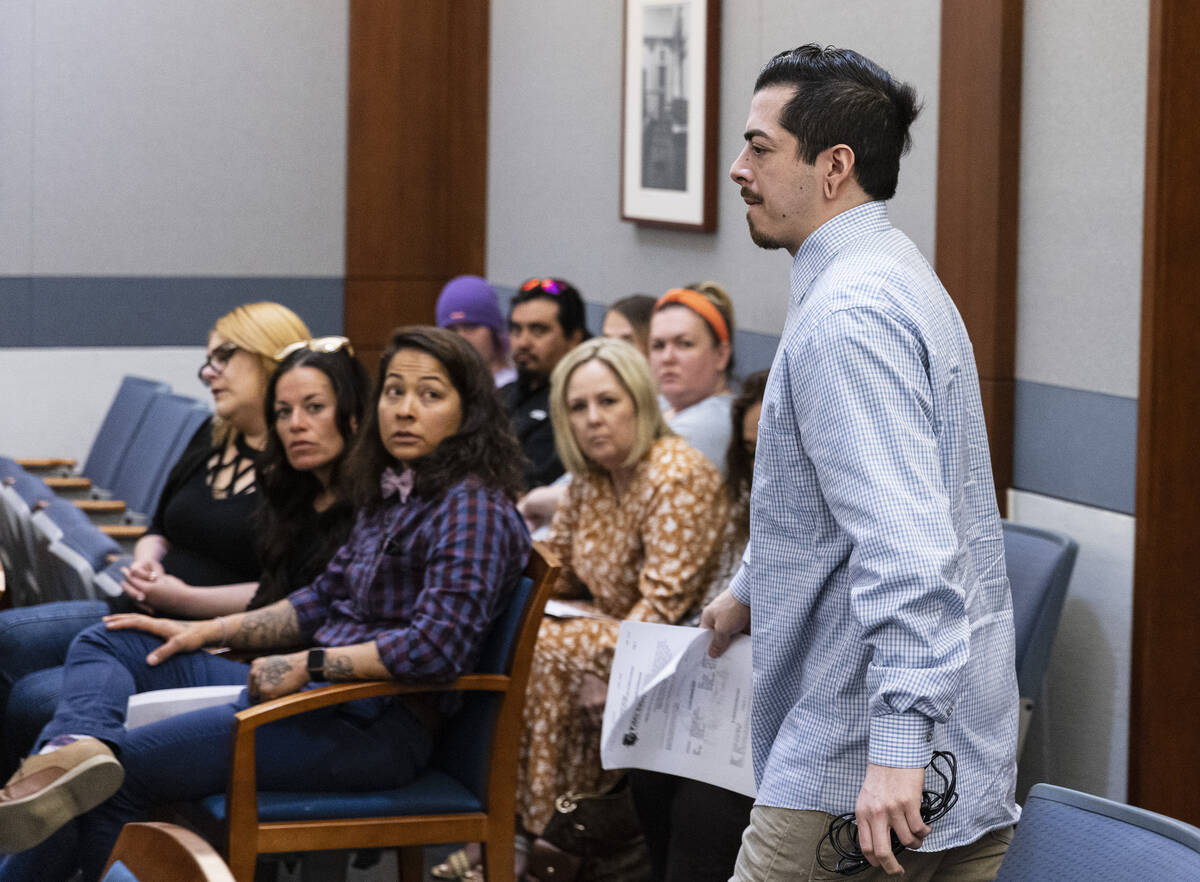 The family of drug overdose victim Shane Bowman, left, watch as Edward Romero-Cordero, one of t ...