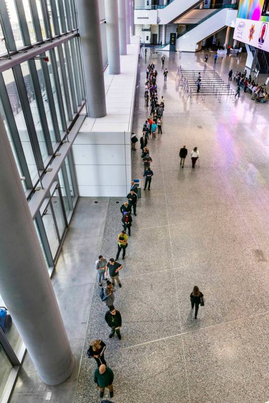 Job seekers line up for the annual Spring Job Fair in the Las Vegas Convention Center West Hall ...