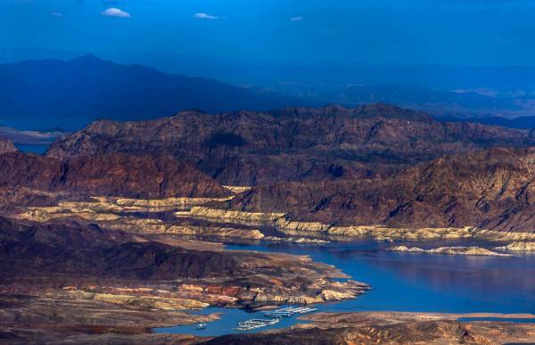 Land is exposed on March 6, 2023, around Callville Bay along the Lake Mead shoreline. (L.E. Bas ...