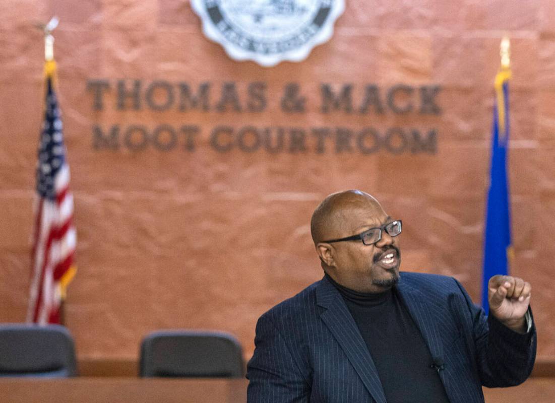 Judge Richard Boulware speaks in the Thomas & Mack Moot Courtroom in March 2023 in Las Vegas. ( ...