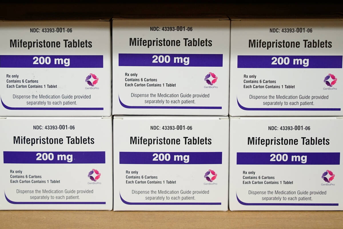 FILE - Boxes of the drug mifepristone sit on a shelf at the West Alabama Women's Center in Tusc ...