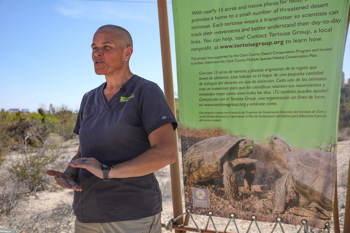 Senior Zoologist Katrina Smith speaks to the Review-Journal about Mojave Max at the Springs Pre ...