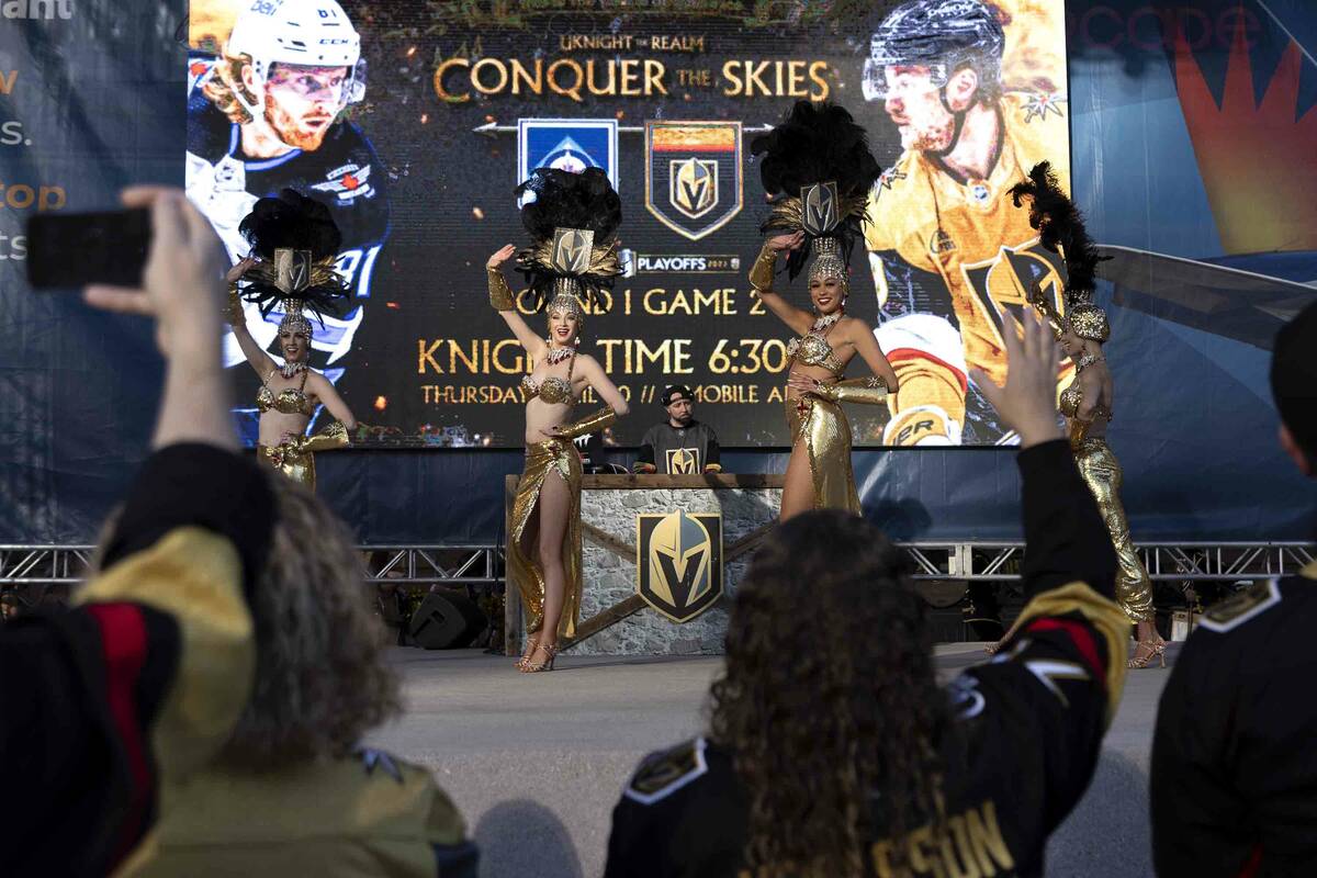 The Golden Belles perform before Game 2 of an NHL hockey Stanley Cup first-round playoff series ...