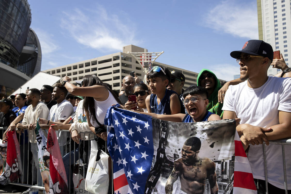 Fans cheer for their favorite boxers during weigh-ins ahead of the Davis vs. Garcia fight at To ...