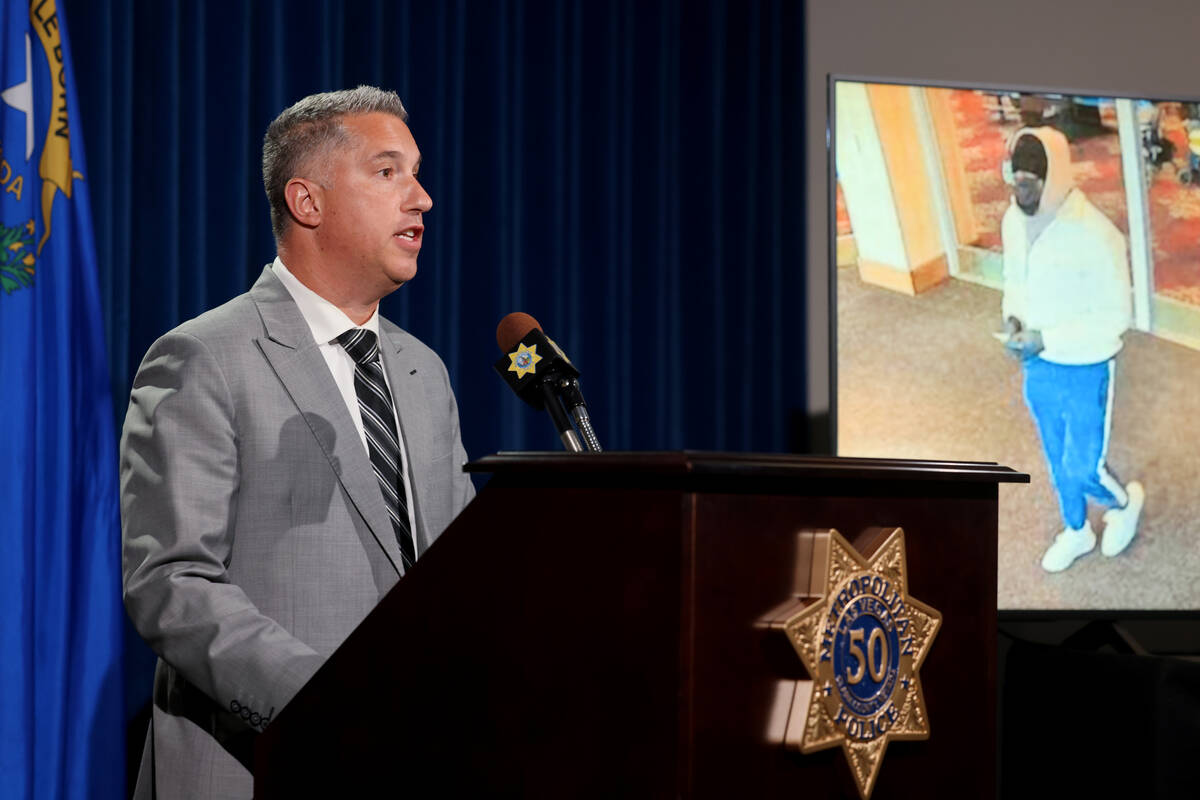 Deputy Chief Nicholas Farese shows surveillance images of a casino robbery suspect during a new ...