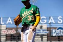 Oakland Athletics center fielder JJ Bleday returns to the dugout as the inning changes during a ...
