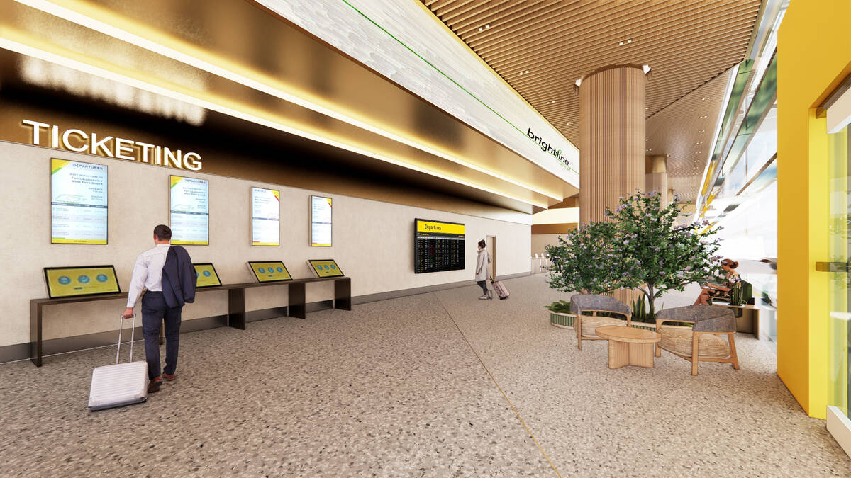 An artist rendering shows what Brightline West's planned Las Vegas high-speed train station wil ...