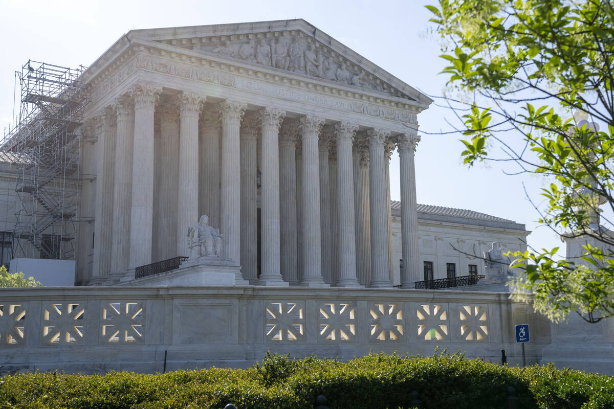 The Supreme Court is seen, Friday, April 21, 2023, ahead of an abortion pill decision in Washin ...