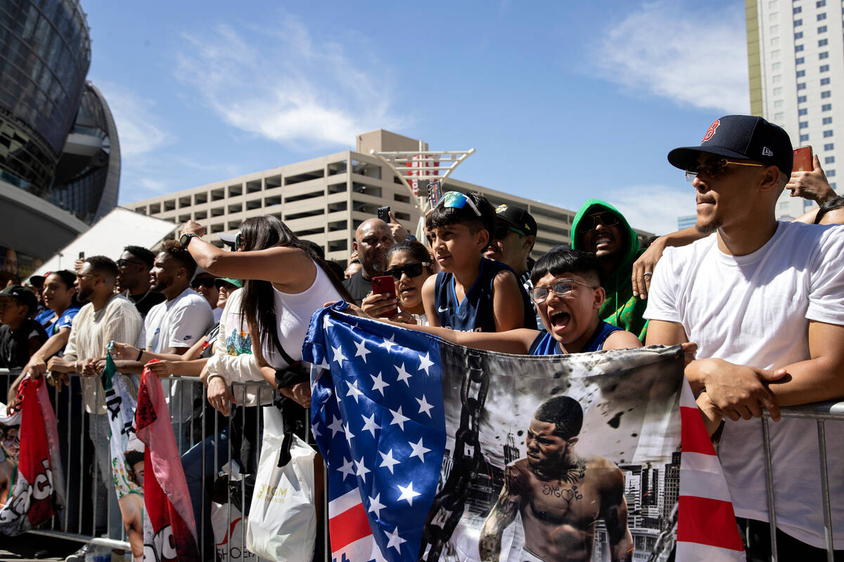 Fans cheer for their favorite boxers during weigh-ins ahead of the Davis vs. Garcia fight at To ...