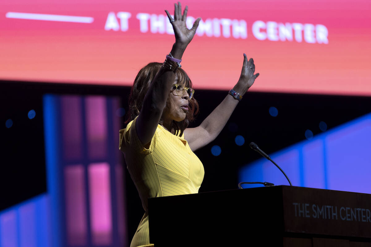 Gayle King speaks during the Heart of Education awards at The Smith Center on Friday, April 21, ...