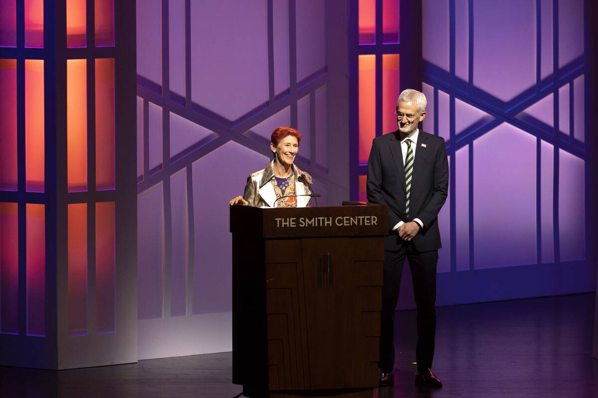 Beverly Rogers, left, and Rory Reid, leadership at The Rogers Foundation, speak during the Hear ...