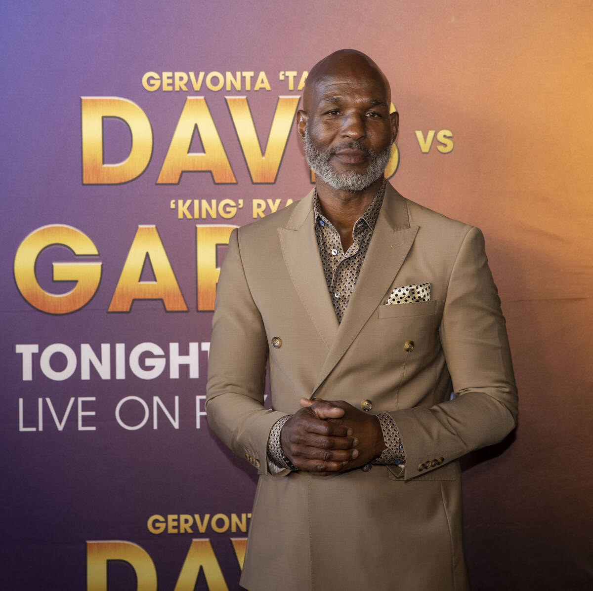 Former boxer Bernard Hopkins poses on the red carpet prior to the Ryan Garcia-Gervonta Davis bo ...