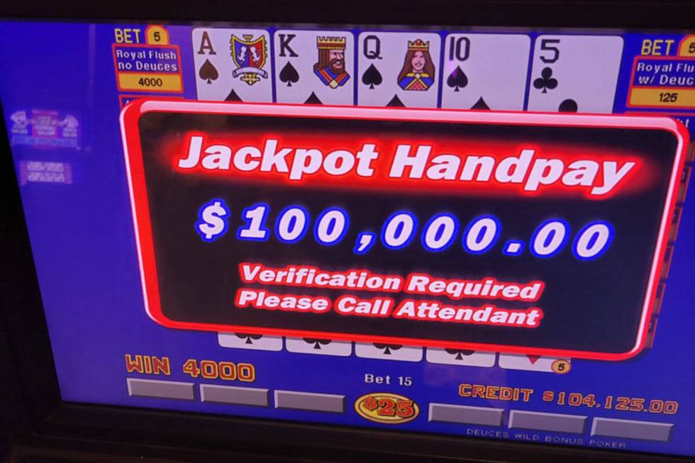 A video poker player landed a $100,000 jackpot Saturday, April 22, 2023, at Caesars Palace in L ...