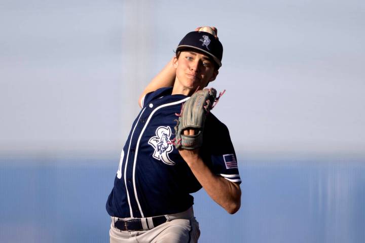 Shadow Ridge pitcher Brayden Somers throws to Sierra Vista during a Class 4A high school baseba ...