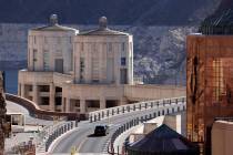 Lake Mead and the “bathtub ring” are shown at Hoover Dam outside Boulder City on Tuesday, A ...