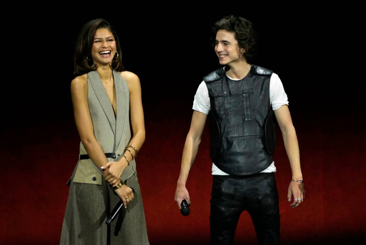 Zendaya, left, and Timothee Chalamet, cast members in the upcoming film "Dune: Part Two,&q ...