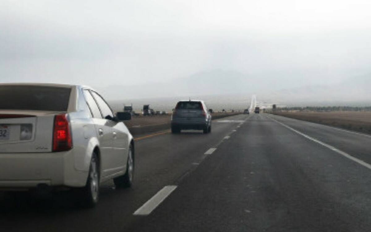 Vehicles head south on Interstate 15 out of Las Vegas near the Nevada-California border in Nove ...