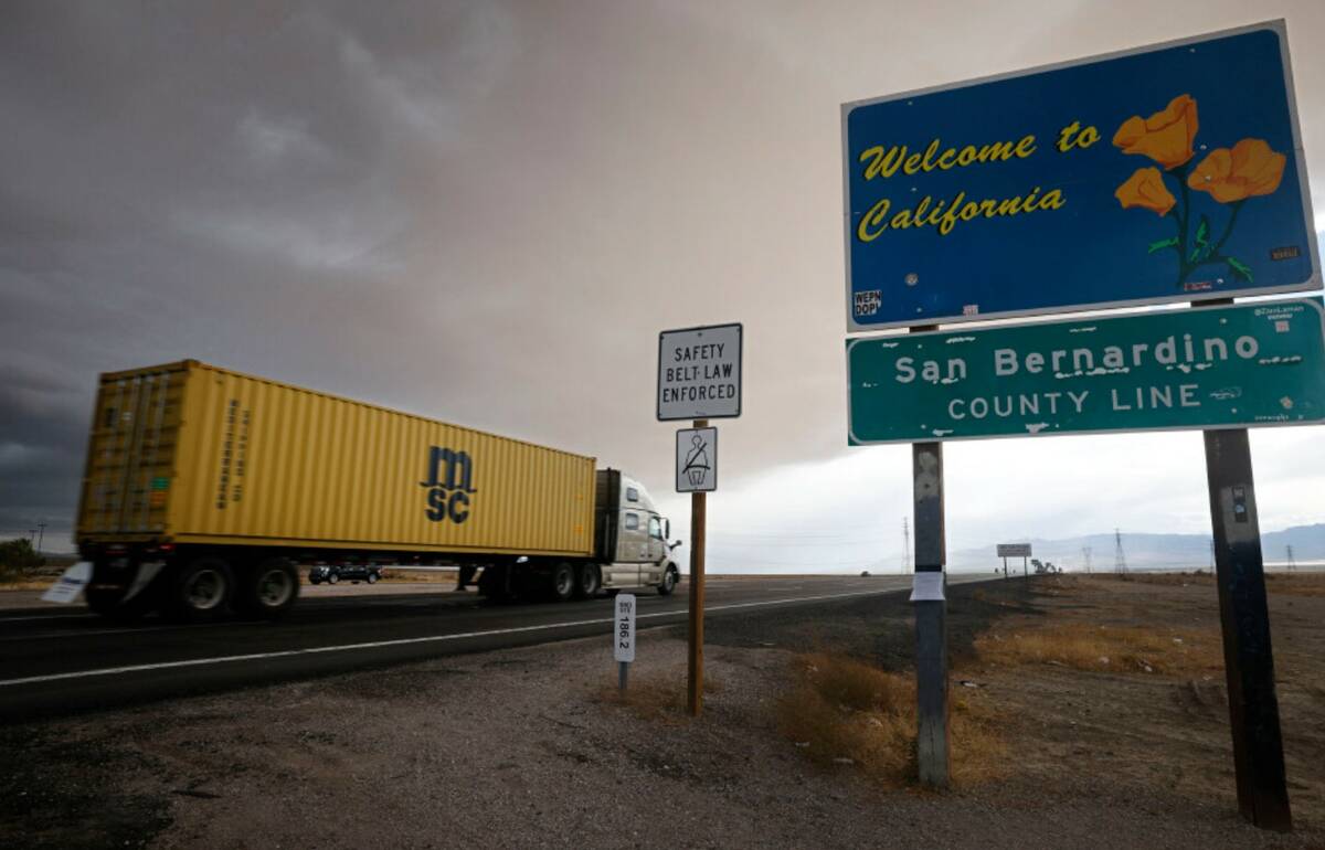 Vehicles head south on Interstate 15 out of Las Vegas near the Nevada-California border in Nove ...