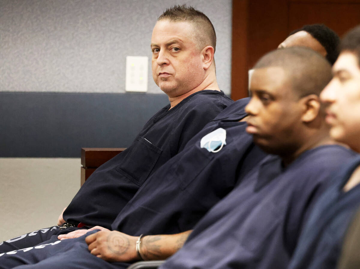 Christopher Prestipino, left, appears in court for sentencing at the Regional Justice Center in ...