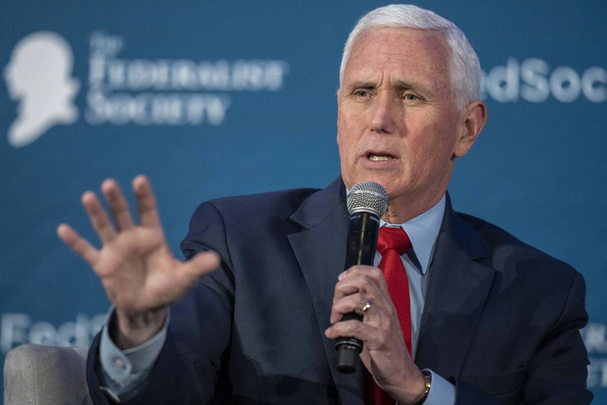 Former Vice President Mike Pence speaks at the Federalist Society Executive Branch Review confe ...