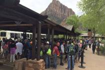 People line up at Zion National Park in Utah in November 2016. (Zion National Park via AP)