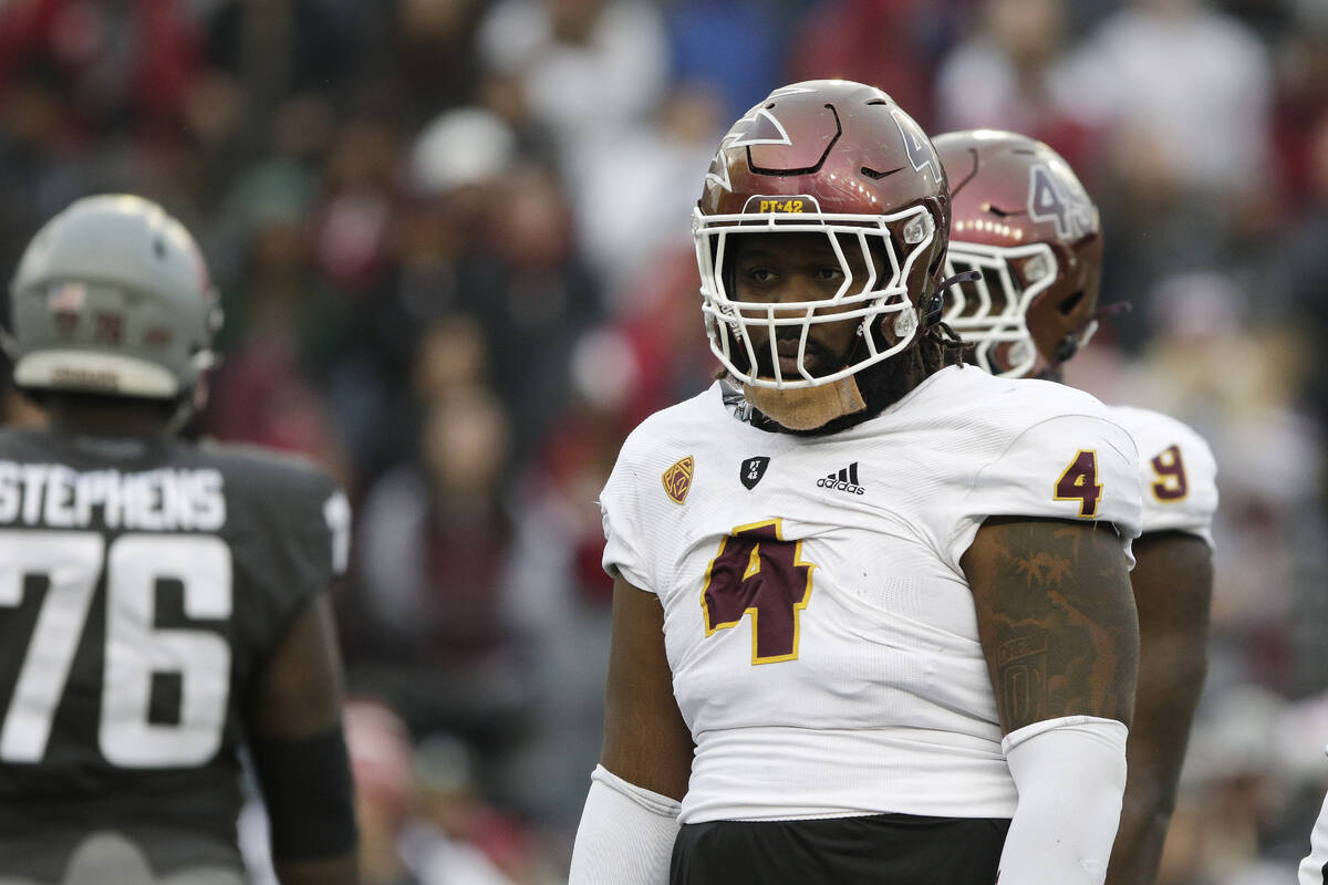 Arizona State defensive lineman Nesta Jade Silvera (4) stands on the field during the second ha ...