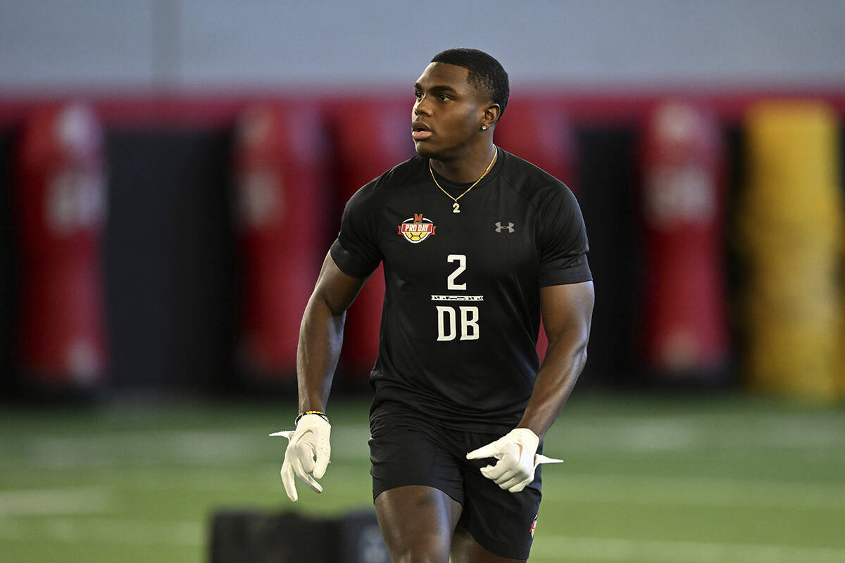 Cornerback Jakorian Bennett works out during Maryland's football pro day on Wednesday, March 29 ...