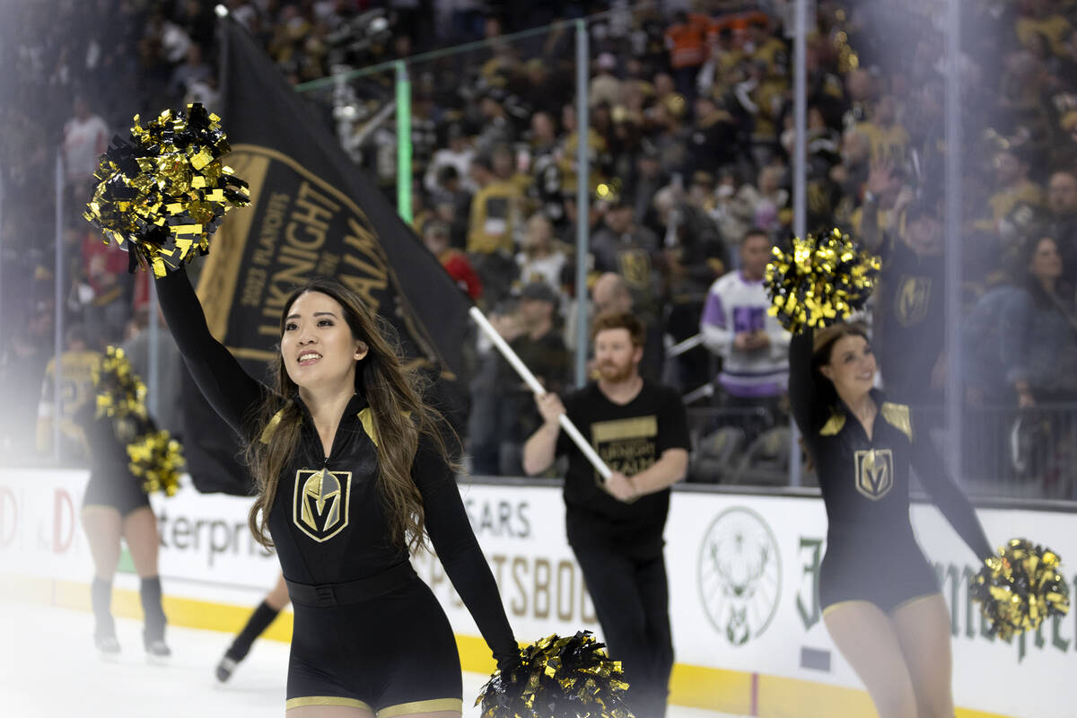 The Knight’s Guard celebrates with the arena after Game 1 of an NHL hockey Stanley Cup s ...