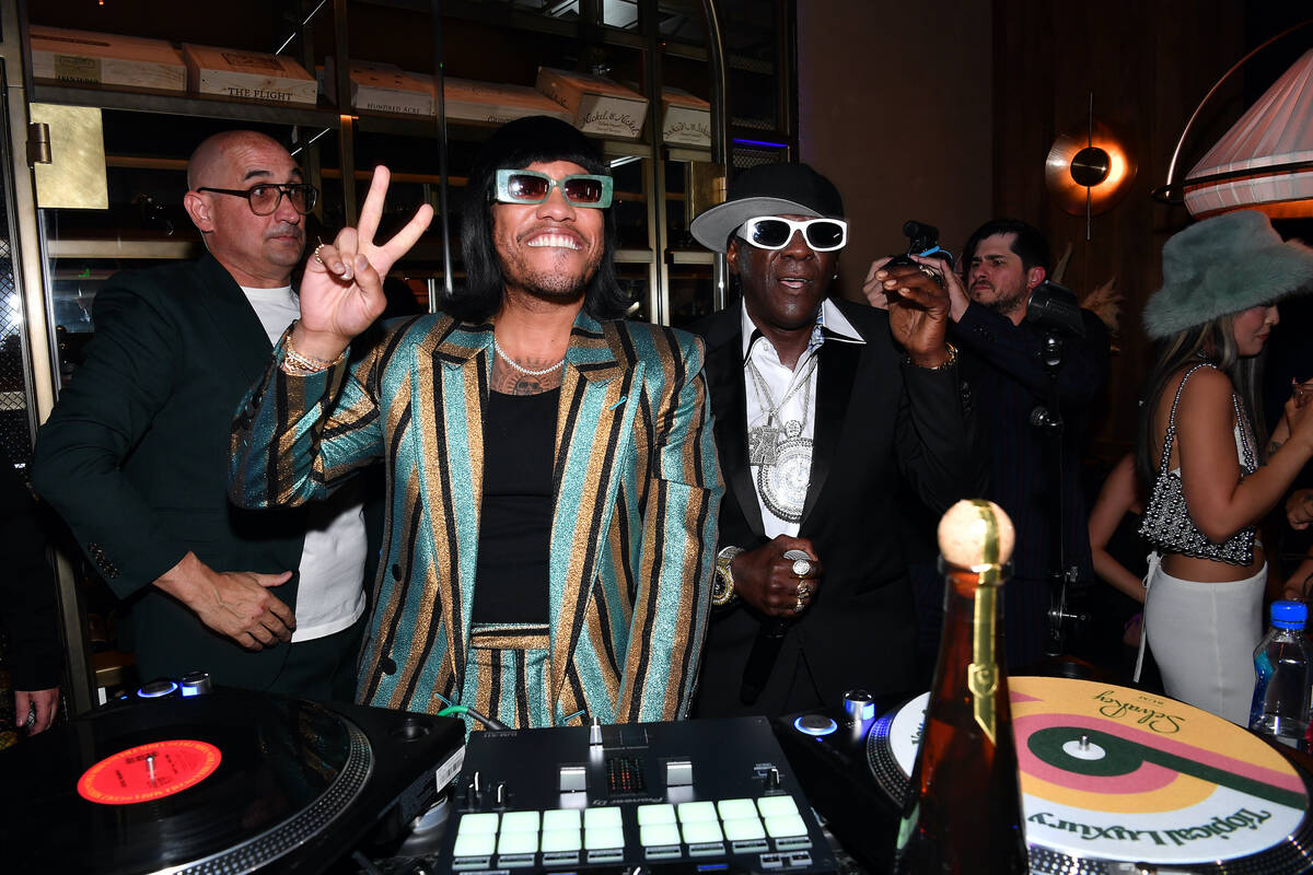 Musical artist Anderson .Paak and rapper Flava Flav perform during the grand opening of Cathéd ...