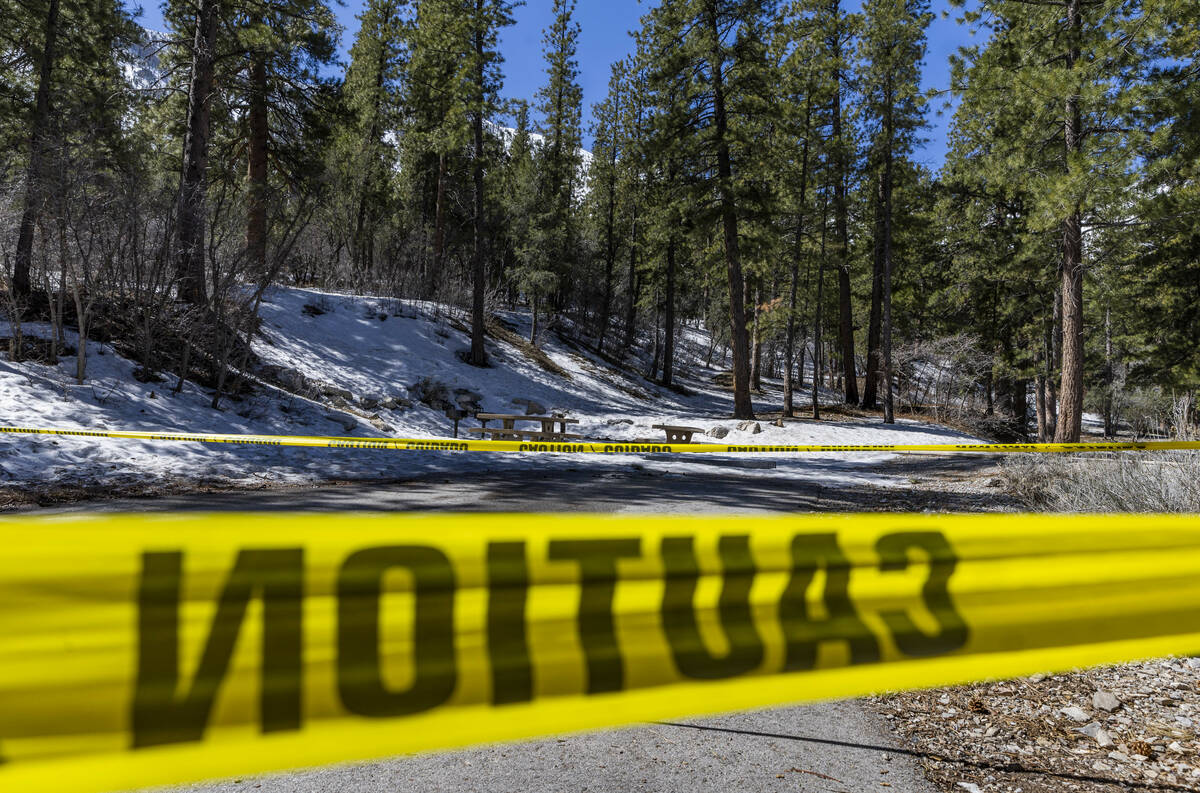 Some roads as this one in the Kyle Canyon picnic area are closed because of snow on Mount Charl ...