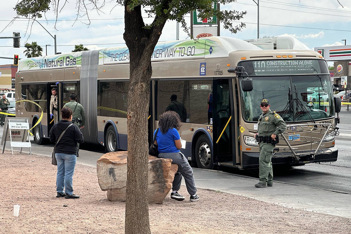 Police investigate a report of a shooting aboard an RTC bus on North Eastern Avenue north of Ea ...