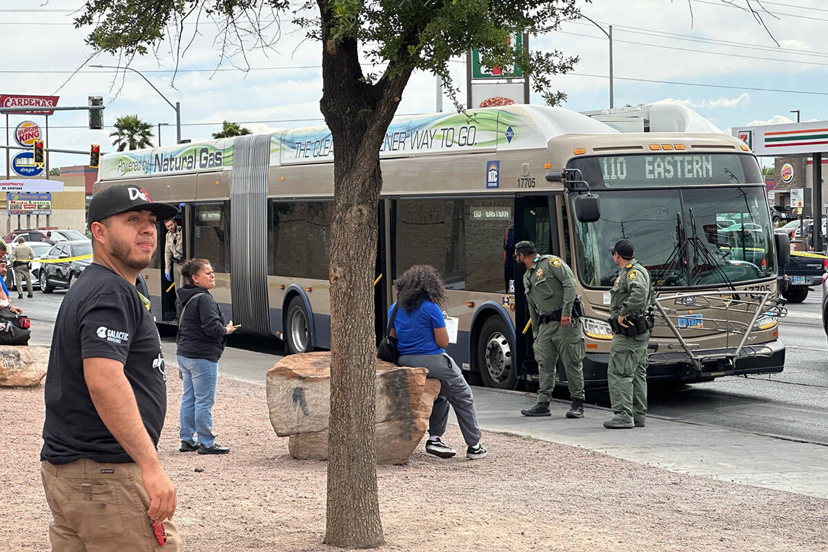 Police investigate a report of a shooting aboard an RTC bus on North Eastern Avenue north of Ea ...