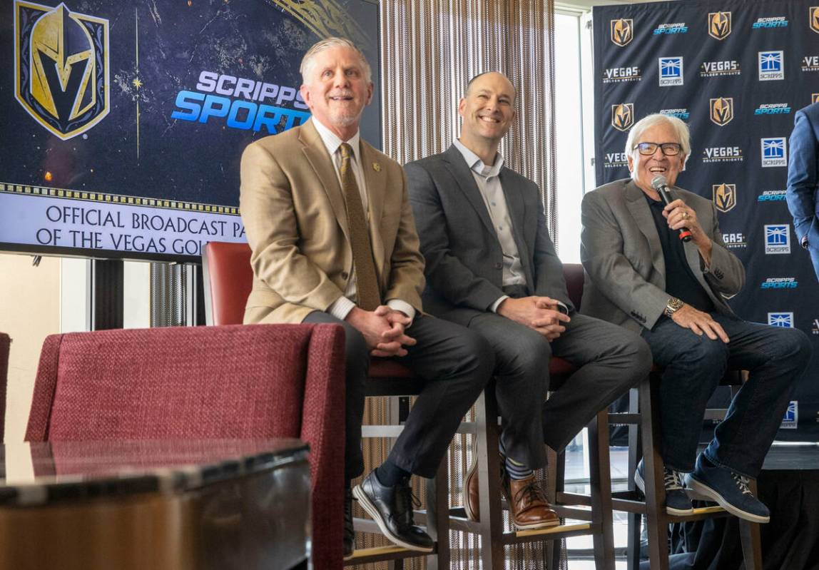 Vegas Golden Knights president Kerry Bubolz, Scripps Company CEO Adam Symson and Vegas Golden K ...