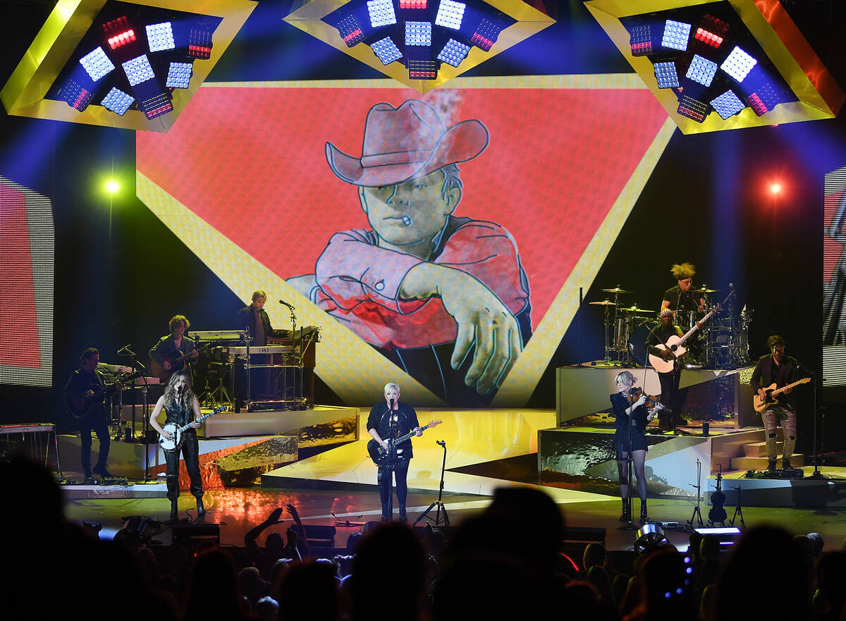 The Chicks perform at Bakkt Theater at Planet Hollywood on May 3, 2023. (Photo by Denise Trusce ...