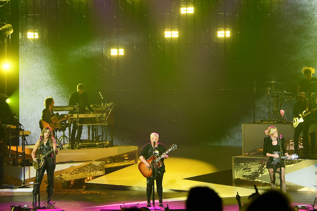 The Chicks perform at Bakkt Theater at Planet Hollywood on May 3, 2023. (Photo by Denise Trusce ...