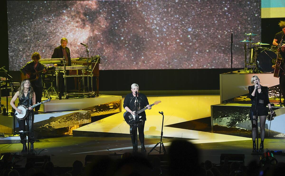 The Chicks perform at Bakkt Theater at Planet Hollywood on May 3, 2023. (Photo by Denise Trusce ...