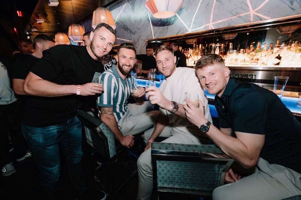 Members of the Wrexham soccer team are shown at Hakkasan Nightclub, celebrating their promotion ...