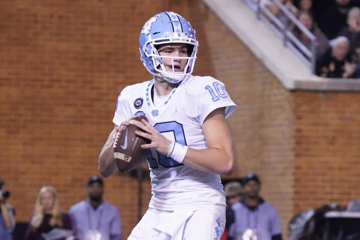 North Carolina quarterback Drake Maye (10) looks to pass against Wake Forest during the first h ...