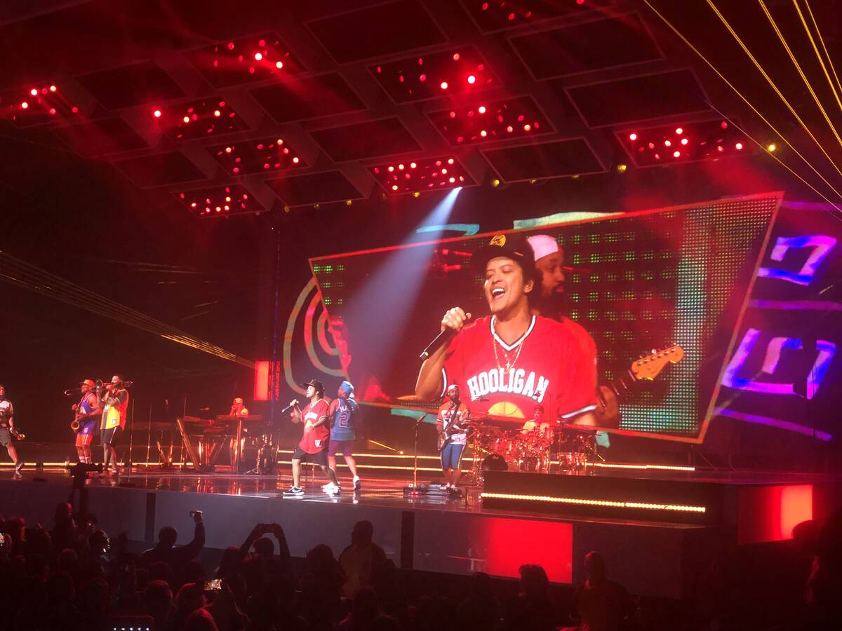 Bruno Mars appears at T-Mobile Arena on Sunday, Dec. 30, 2018. (John Katsilometes/Las Vegas Rev ...