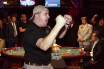 Chris Moneymaker of Spring Hill, Tenn., celebrates his World Series of Poker victory over Ihsan ...