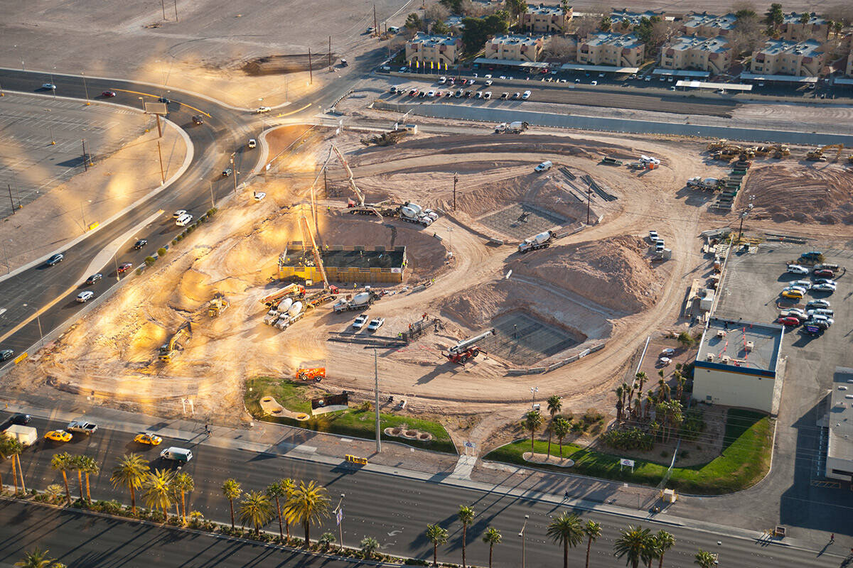 Construction begins as the foundation is poured for the SkyVue observation wheel on the Las Veg ...