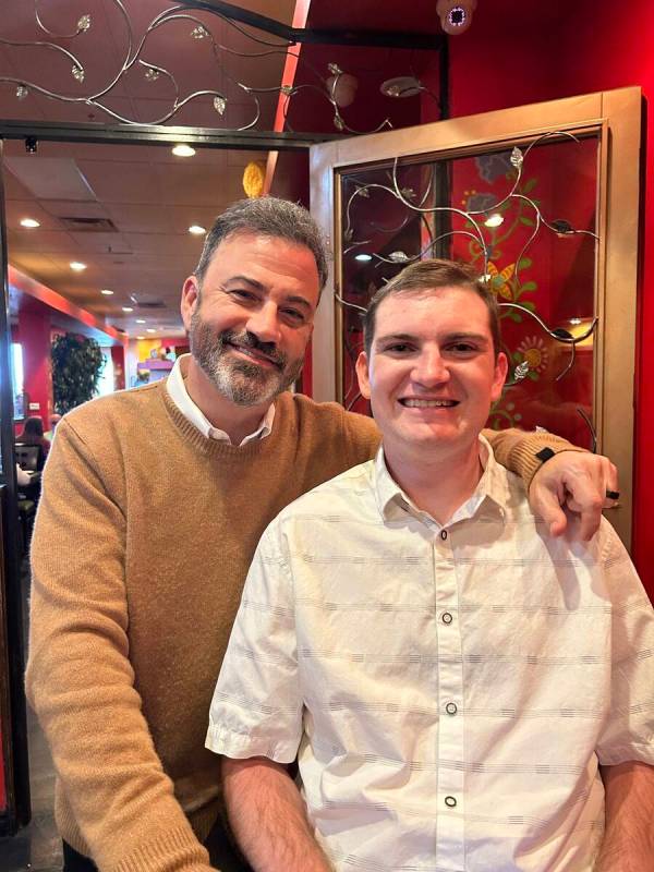 Jimmy Kimmel and Joey Porrello are shown at Viva Mercado's in Las Vegas on Friday, April 14, 2 ...