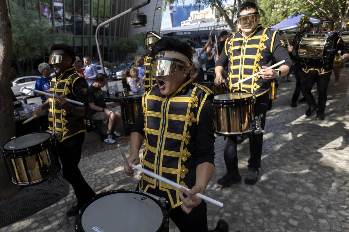 The Golden Knights drumline “Drumbots” makes way to T-Mobile Arena for Game 1 of ...