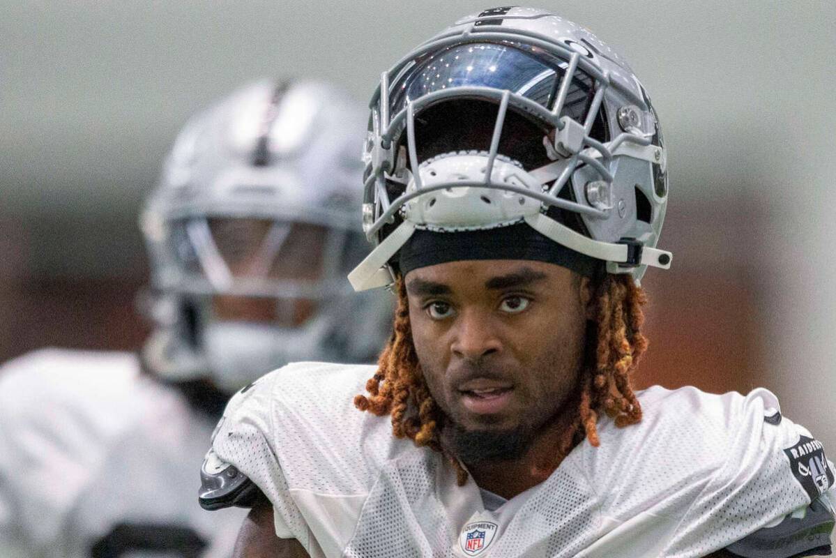 Raiders cornerback Damon Arnette is seen during team practice in Henderson in September 2021. ( ...