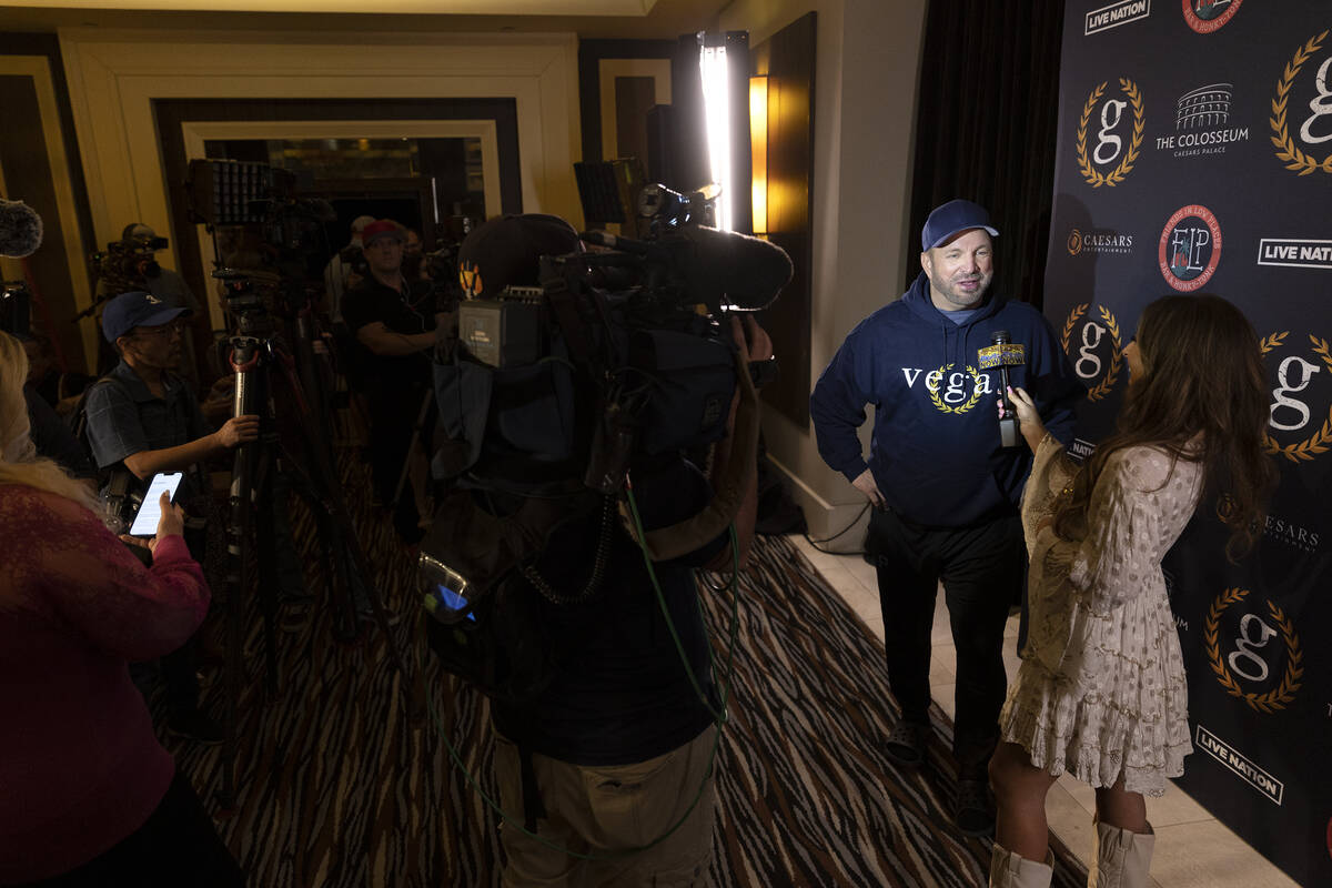 Garth Brooks speaks during a news conference ahead of his "Garth Brooks/PLUS ONE" res ...