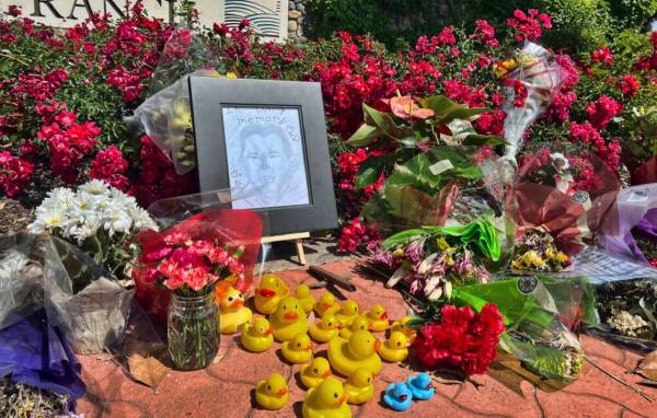 A memorial near the Stanford Ranch Plaza in Rocklin, Calif., on Tuesday, May 23, 2023, that hon ...