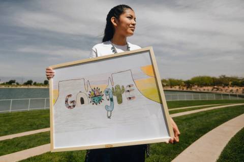 Shanea Anna Chee, 12, poses with her Google Doodle on Thursday, May 25, 2023, at Cadence Centra ...