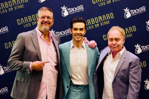 Penn & Teller pose with fellow magician Michael Carbonaro at the Rio near the end of Carbanoro' ...
